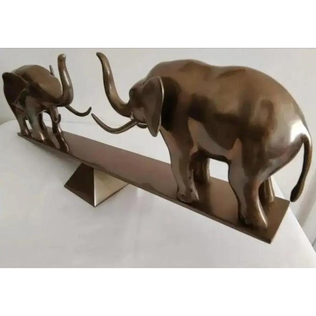 1980s Dolbi Cashier Large Brass Elephants on Seesaw Sculpture ~ Circa 1980s For Sale - Image 5 of 6