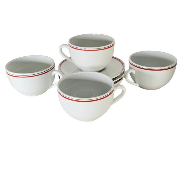 Contemporary French Porcelaine d'Auteuil Bistrot Rust Orange Oversized Cups & Saucers, Set of 4 For Sale - Image 3 of 8