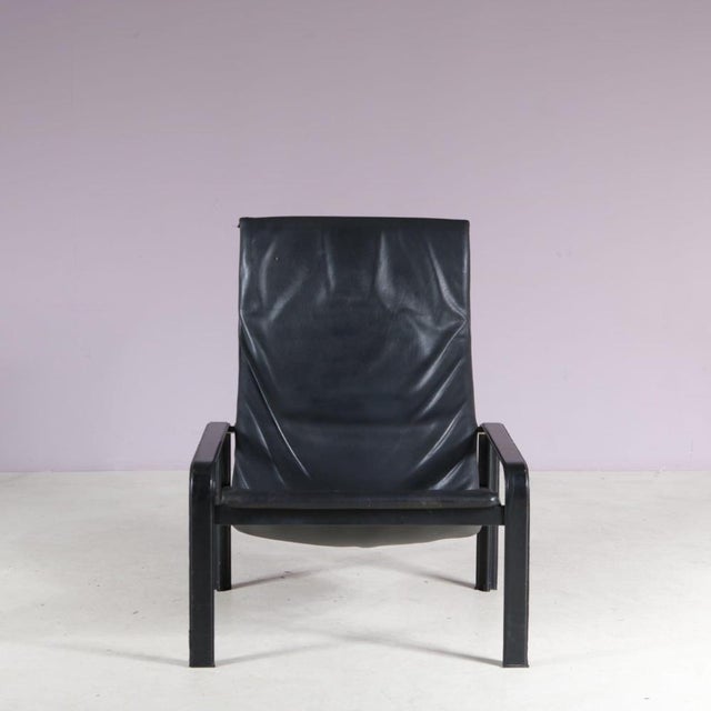 Matteo Grassi Black Leather Lounge Chair by Jacques Toussaint & Patrizia Angeloni for Matteo Grassi, Italy, 1980s For Sale - Image 4 of 11