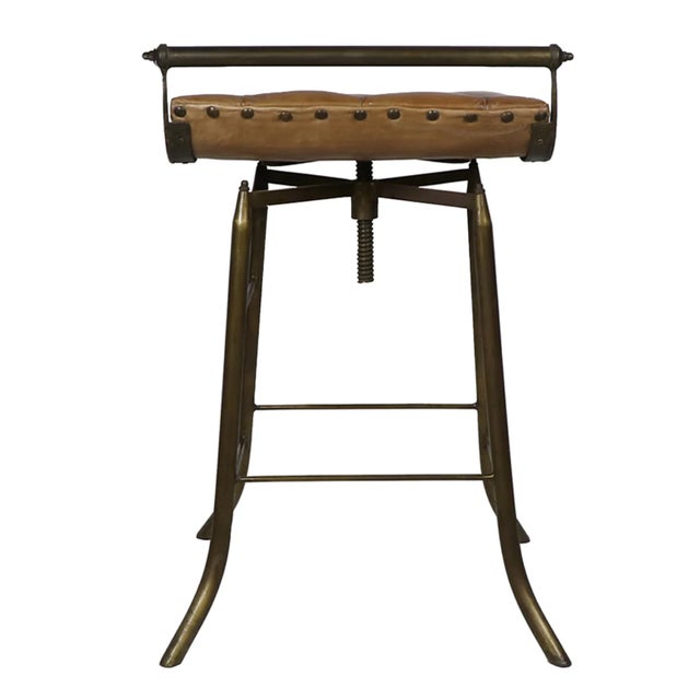 2020s Matthew Izzo Home Seelbach Antique Brass and Tufted Leather Barstool For Sale - Image 5 of 6