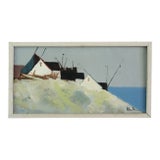 Mid-Century Modern 'Cliffside Houses' Swedish Original Coastal Landscape Oil Painting, Framed For Sale