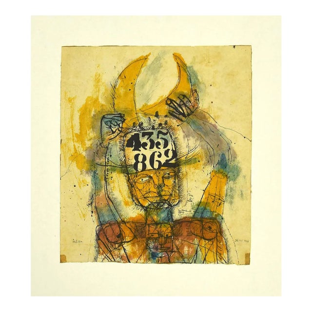Sergio Barletta, Man and Moon, Mixed Media, 1961 For Sale