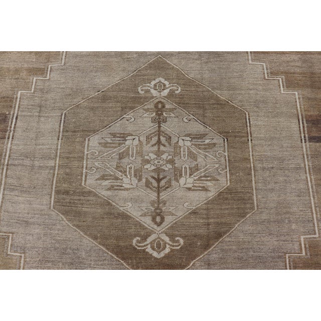 Turkish Vintage Kars Rug in Brown Background With Gray and Hints of Green For Sale - Image 9 of 14