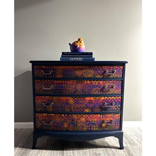 Navy Blue 1950s Georgian Four-Drawer Bow Front Solid Genuine Mahogany Hand Painted Chest For Sale - Image 8 of 8