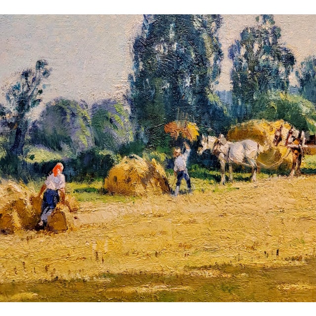 French Andre Fremond - Farmland Landscape During Harvest- C.1920 Oil Painting For Sale - Image 3 of 12