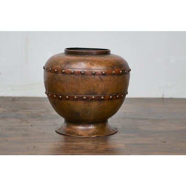 English English Copper Arts & Crafts 19th Century Riveted Planter with Patina Finish For Sale - Image 3 of 11
