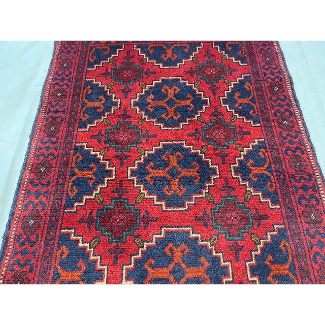 Red & Navy Geometric Medallion Tribal Runner Rug, 2'6" X 9'8" For Sale - Image 6 of 16