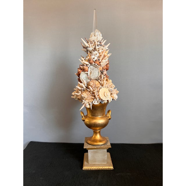 Vintage Italian Grotto Style Seashell & Rock Crystal Topiary on the Gilt Stand For Sale In Palm Springs - Image 6 of 12