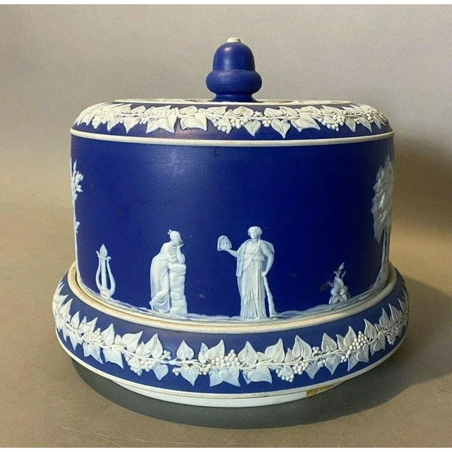 Vintage Antique English Blue Jasperware Covered Serving Dish Cheese Dome For Sale - Image 9 of 9