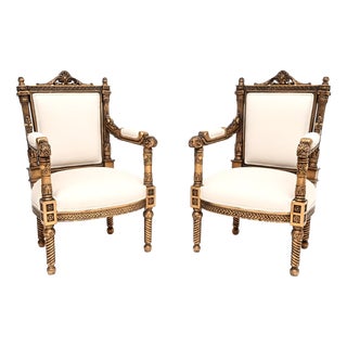 Vintage French Louis Style Carved Gilt Wood Armchairs, 1930, Set of 2 For Sale