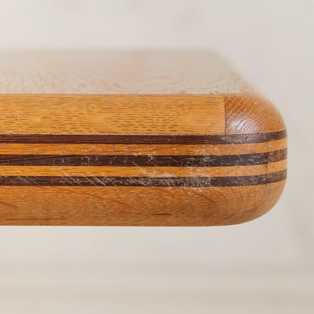 Brown French Square Oak Side Table with Inlaid Detailing, 1960s - 2 Available For Sale - Image 8 of 8