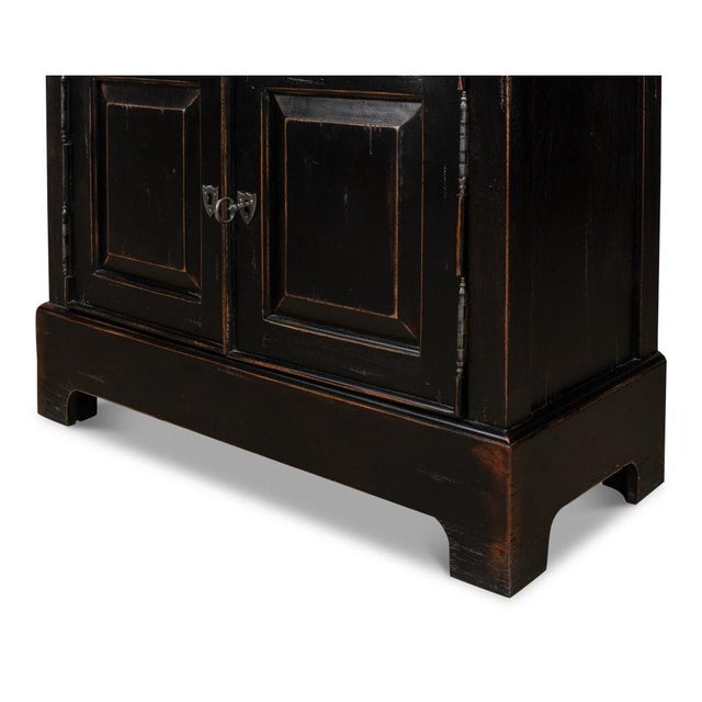 Black Traditional Tall Bookcase, 80" - Ebonized Walnut with Glass Display Doors For Sale - Image 8 of 11
