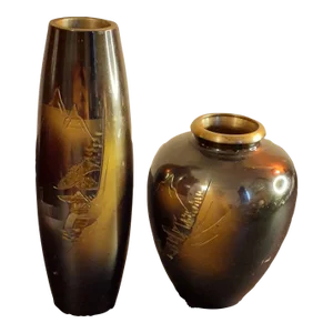 Vintage Japanese Etched Brass Bud Vases - Set of 2