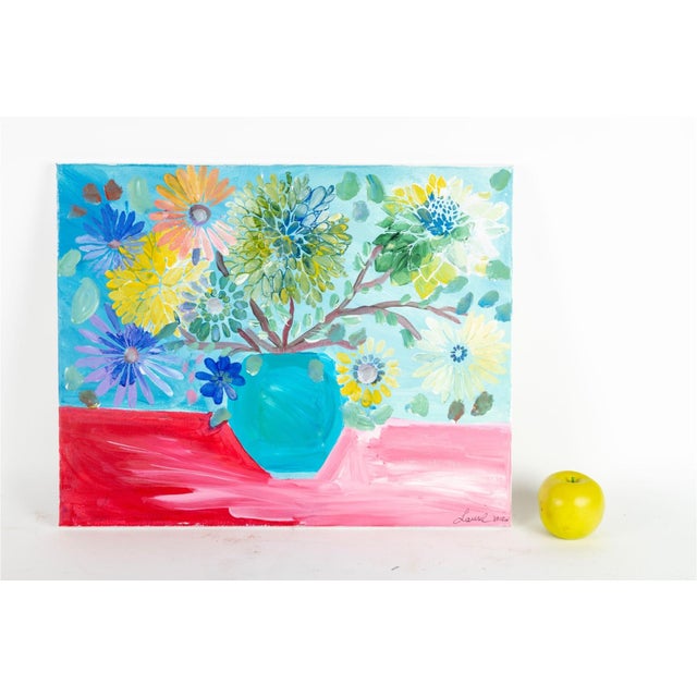 Laura Davis (American, North Carolina, 21st C.) "Green Blooms" Acrylic on Canvas For Sale