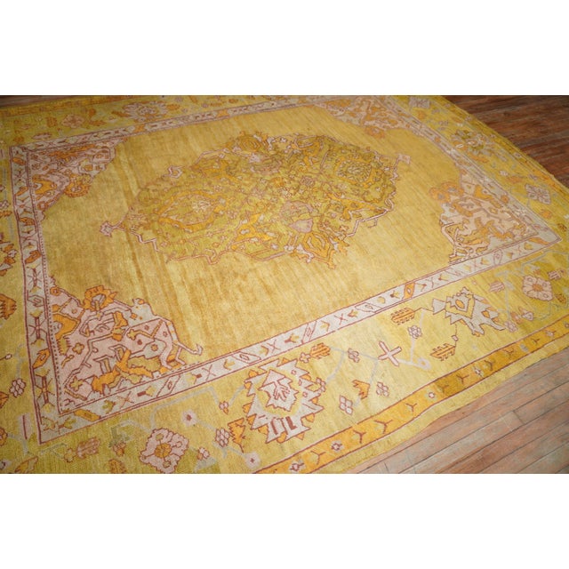 Antique Zabihi Collection Gold Green Oushak Rug - 9'5" x 11'4" For Sale - Image 4 of 12