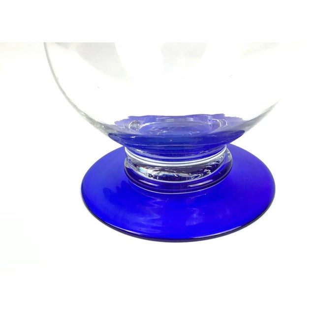 Vintage Cobalt Accented Blown Glass Flower Vase For Sale In Portland, ME - Image 6 of 8