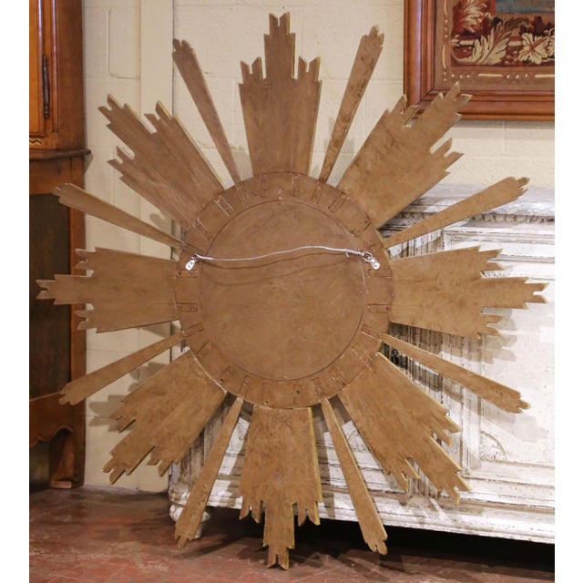 Wood Large Vintage Italian Giltwood Sunburst Mirror With Carved Scroll Frame For Sale - Image 7 of 8