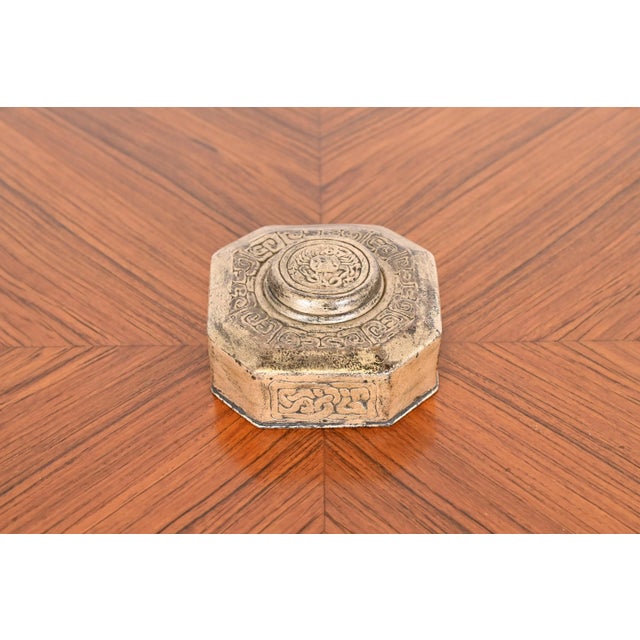 Metal Tiffany Studios New York "Zodiac" Bronze Inkwell For Sale - Image 7 of 13