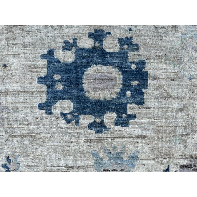 Handmade Oushak Style Blue and Ivory Floral Rug For Sale - Image 4 of 6