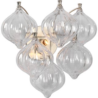 Julie Neill for Visual Comfort Signature Caselli 15" Sconce in Burnished Silver Leaf with Clear Glass For Sale