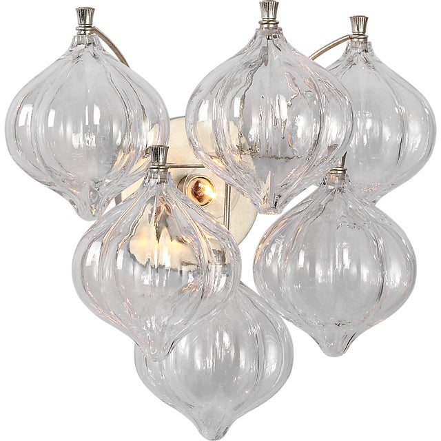 Julie Neill for Visual Comfort Signature Caselli 15" Sconce in Burnished Silver Leaf with Clear Glass For Sale