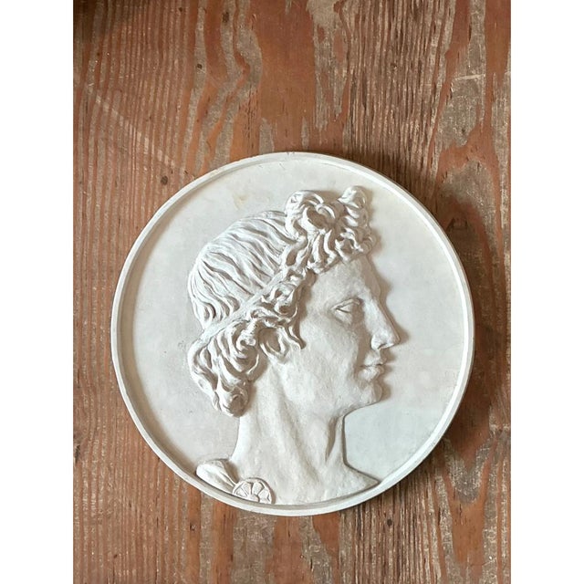 Vintage Classical Bas Relief Portrait of Apollo Medallion For Sale - Image 11 of 12
