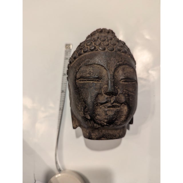 Authentic Hand-Carved Black Stone Antique Buddha Head From Japan Circa 1900 For Sale - Image 11 of 11