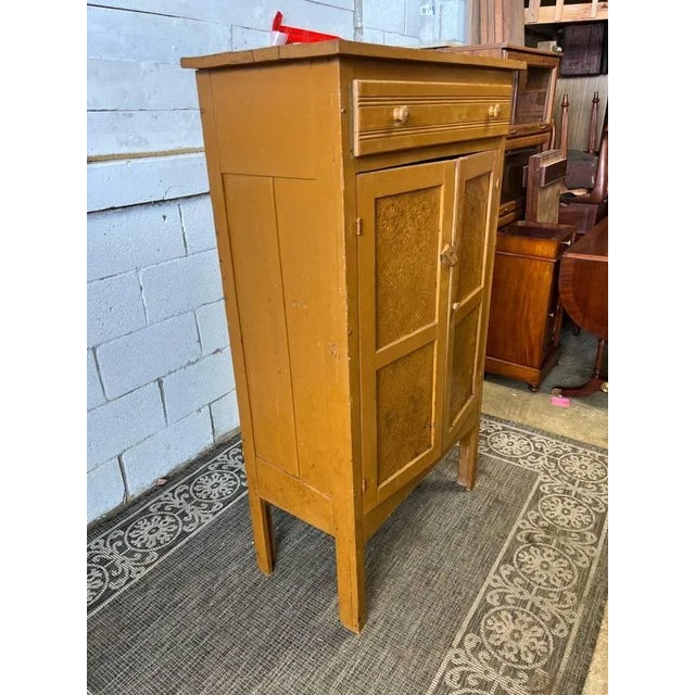 Farmhouse Antique Early American Primitive Style Painted Pie Safe Punched Tin Cabinet Cupboard. For Sale - Image 3 of 17