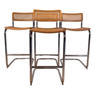 Vintage Italian Vienna Straw and Chrome-Plated Steel Stools, 1980s, Set of 4 For Sale