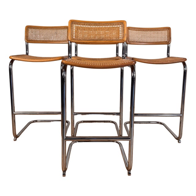 Vintage Italian Vienna Straw and Chrome-Plated Steel Stools, 1980s, Set of 4 For Sale