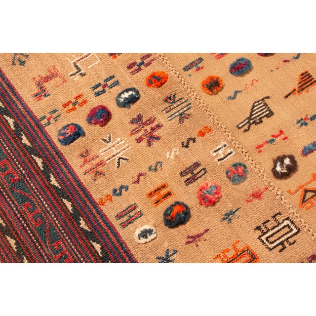 Mid 20th Century Antique Persian Beige and Red Kilim-Jajim Wool Rug For Sale - Image 5 of 8