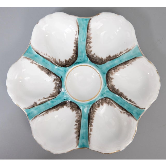 Ceramic Antique French Porcelain Turquoise Oyster Plate For Sale - Image 7 of 7