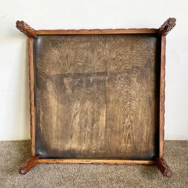Hand Carved Wooden Leaves Square Coffee Table For Sale - Image 11 of 12