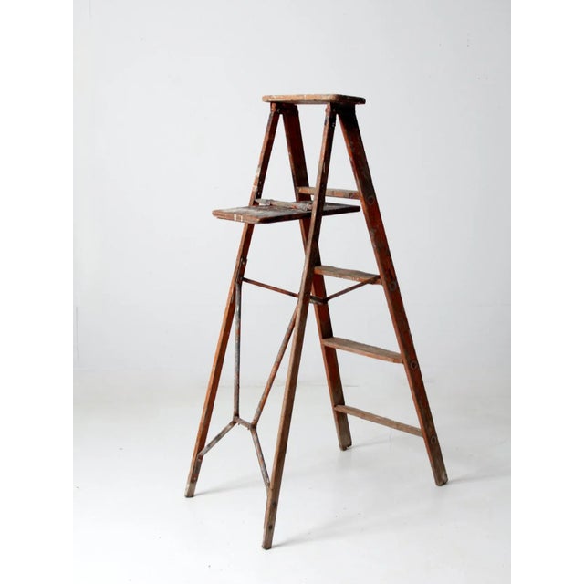 Vintage Rustic Painted Wooden Ladder For Sale - Image 4 of 12
