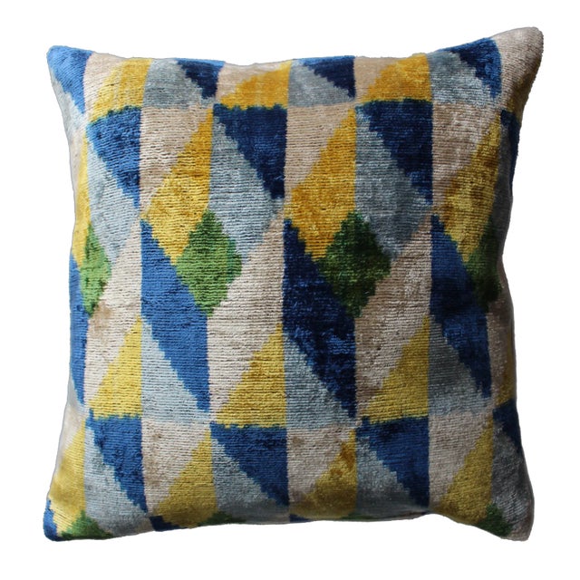 Textile Contemporary Velvet Ikat Bohemian Throw Pillow For Sale - Image 7 of 7