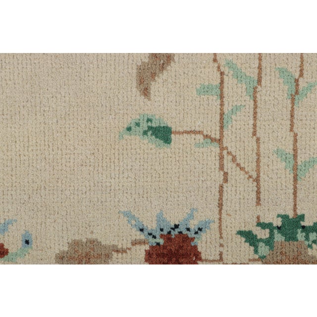 Art Deco Rug & Kilim’s Chinese Deco Rug in White With Floral Patterns and Navy Border For Sale - Image 3 of 6