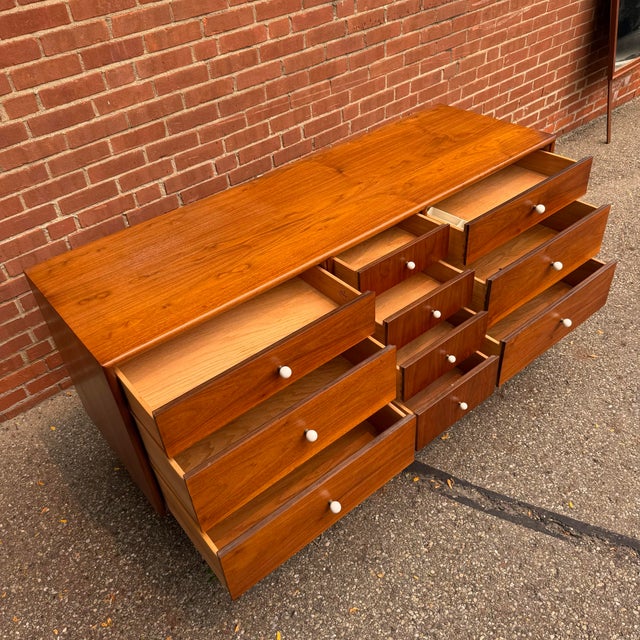 Drexel Declaration Mid 20th Century Kipp Stewart for Drexel “Declaration” Walnut Mid Century Modern Lowboy Dresser For Sale - Image 4 of 12