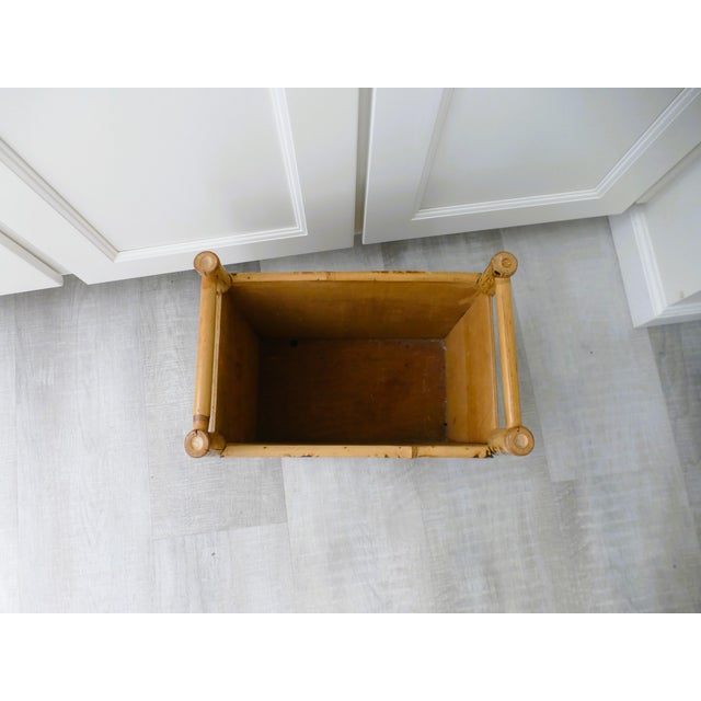 Wood Vintage Coastal Tortoise Bamboo Wastebasket Trash Can For Sale - Image 7 of 7
