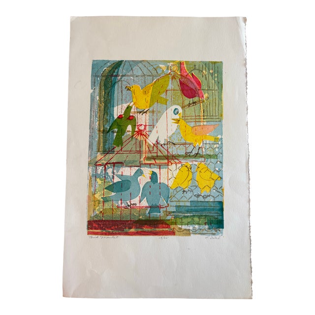 Vintage Limited Edition “Bird Market” Print by Lynn Dutil – Signed & Numbered 13/25 Unframed For Sale
