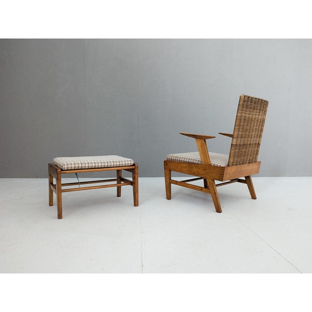 1960s Set of Beech and Rattan Chair with Ottoman from Úľuv, 1960s For Sale - Image 5 of 18
