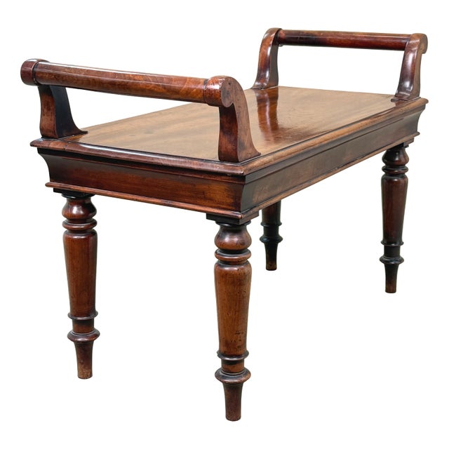 19th Century Victorian Mahogany Window Seat Hall Bench, 1850 For Sale - Image 10 of 12