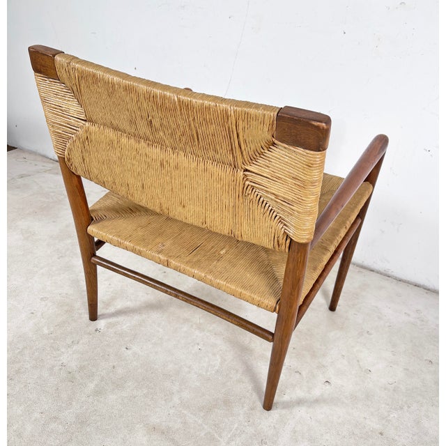 Mel Smilow C. 1950s Mel Smilow Walnut Lounge Rush Seat Arm Chair For Sale - Image 4 of 5