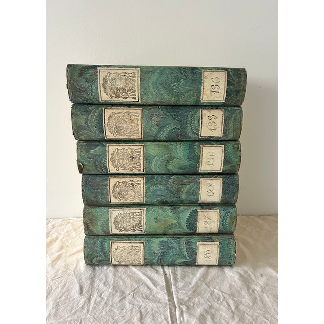 Set of 6 Decorative Italian Book File Boxes. Hidden Storage with tie ribbon. Each is individually numbered: 122, 126, 127,...