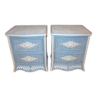 Painted Wicker Nightstands Tables, a Pair For Sale