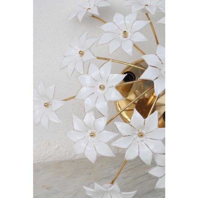 1970s Wonderful Murano Ceiling Light White Flowers For Sale - Image 10 of 15