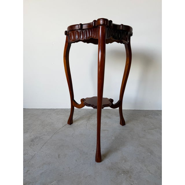 Brown Vintage Carved Mahogany Wood Scalloped End Table With Lower Shelf For Sale - Image 8 of 12