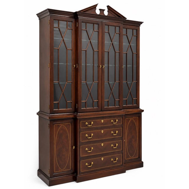 Traditional Hickory White Georgian Style Inlaid Mahogany Bookcase or China Display Cabinet For Sale - Image 3 of 9