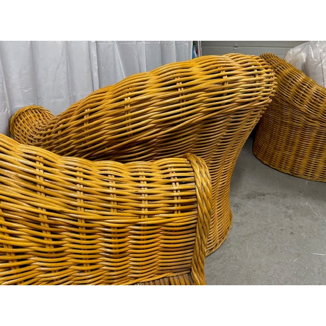 Tan Vintage Rattan Wicker Club Chairs, a Pair For Sale - Image 8 of 17