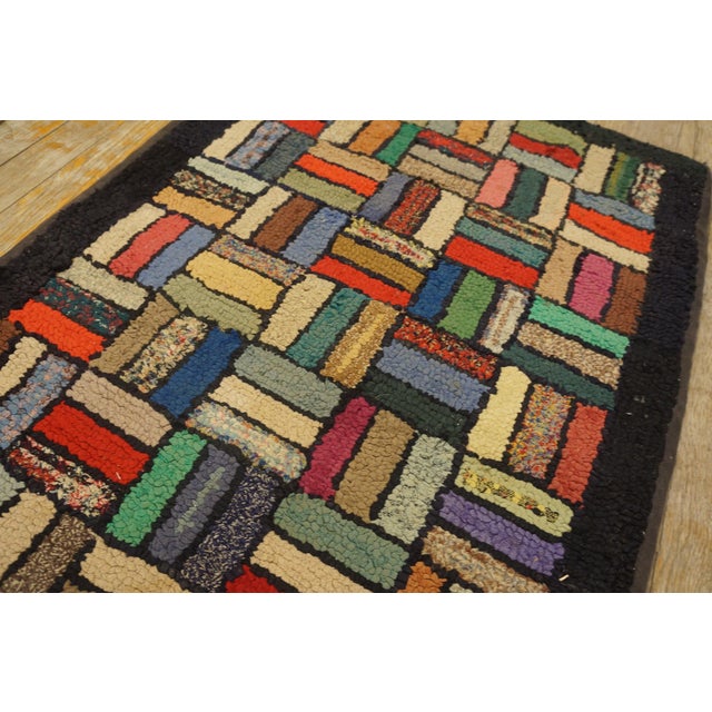 1920s Multicolor Basket Weave Antique American Hooked Rug 2' 2" X 11' 8" Cotton Wool Carpet For Sale - Image 10 of 18