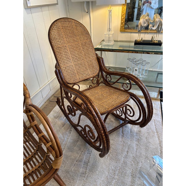 Rattan and Double Caned Rocking Chair For Sale - Image 11 of 12
